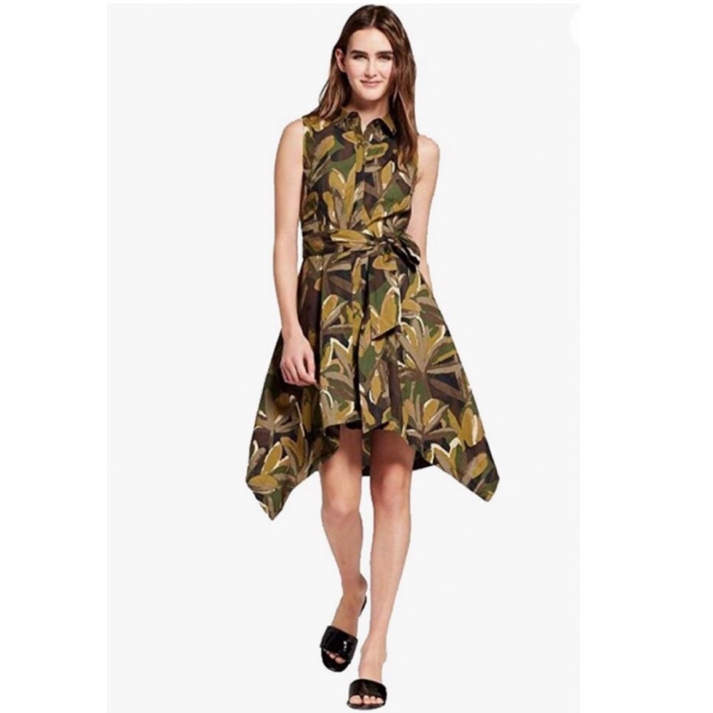 Who What Wear Camouflage Asymmetrical Hem Sleeveless Dress